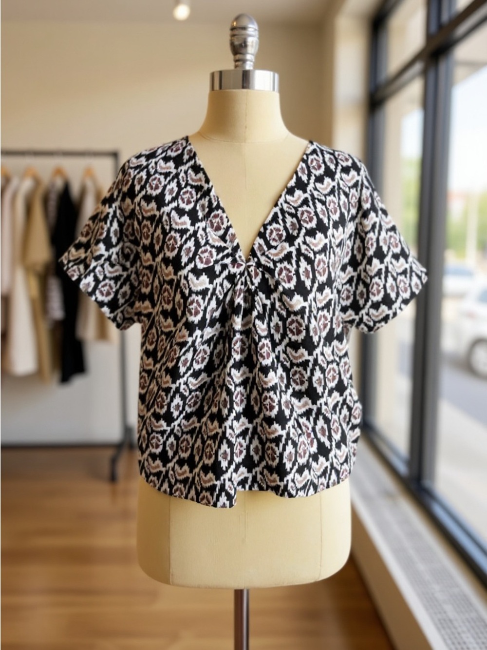 Sparkle & Fade Anthropologie Boho Tribal Oversized Crop Tunic Shirt Blouse Top S